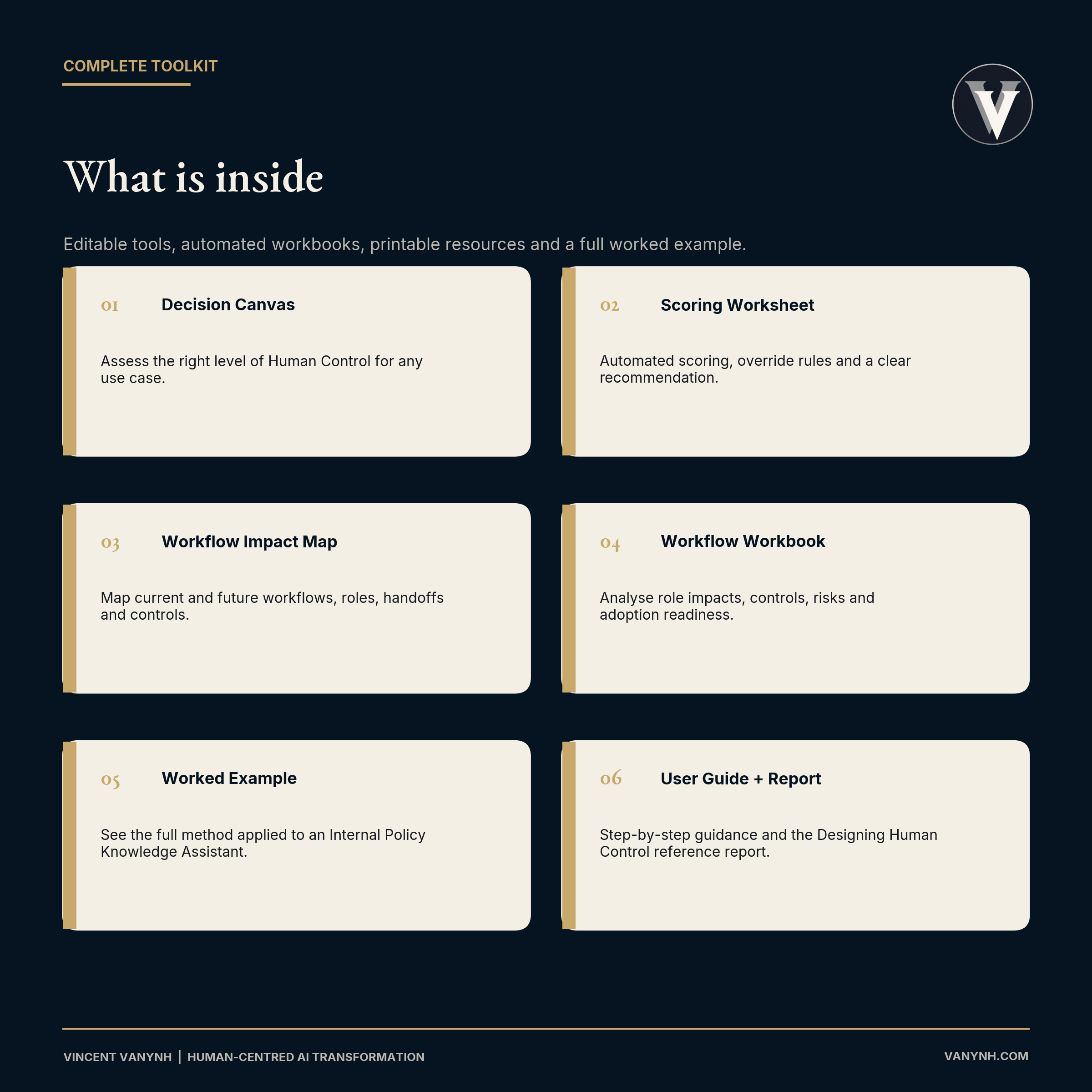 Overview of the editable tools, workbooks, worked example, guide, and report included in the toolkit